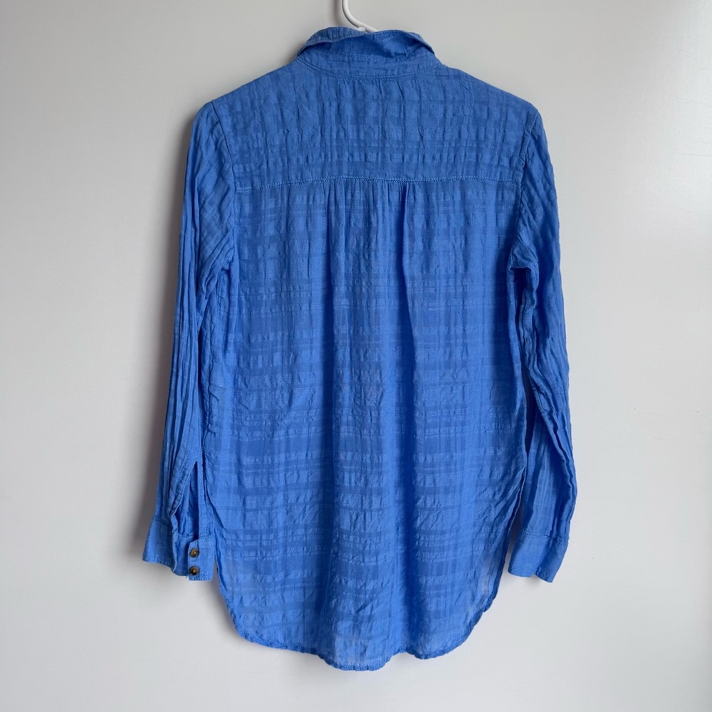 Pilcro and the Letterpress Women Blue Button Down size 0 gauzy‎ linen cotton - Picture 6 of 8